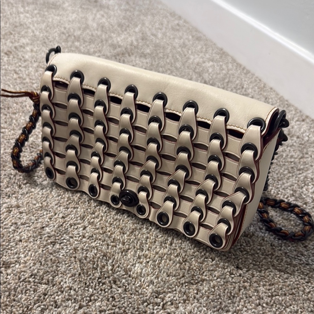 COPY - Coach Cream and Brown Woven Clutch Wristlet